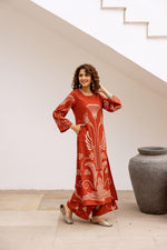 Heavy rayon designer palazzo set in rust