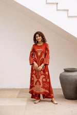 Heavy rayon designer palazzo set in rust
