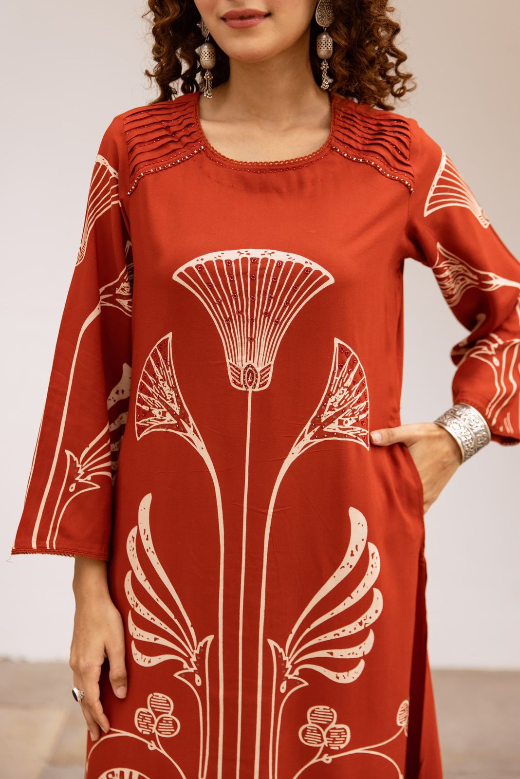 Heavy rayon designer palazzo set in rust