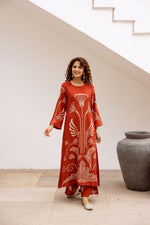 Heavy rayon designer palazzo set in rust