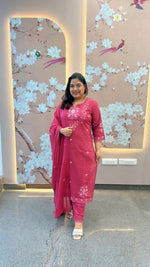 Pure cotton embroidery full suit in pink