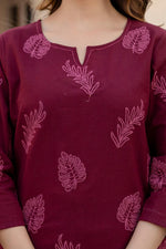 Wine embroidered cotton kurta pant