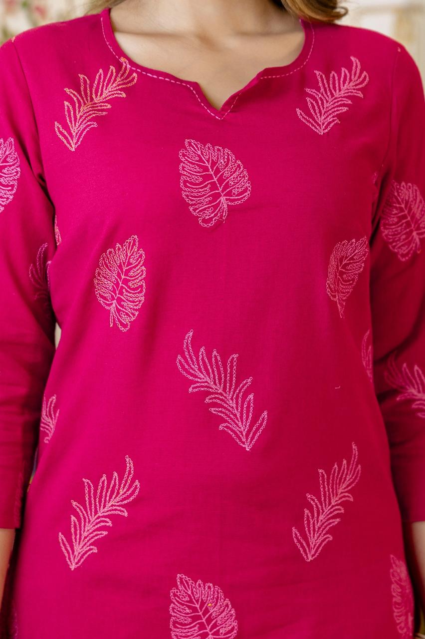 Pink embroidered cotton kurta pant