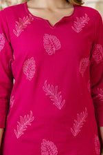 Pink embroidered cotton kurta pant