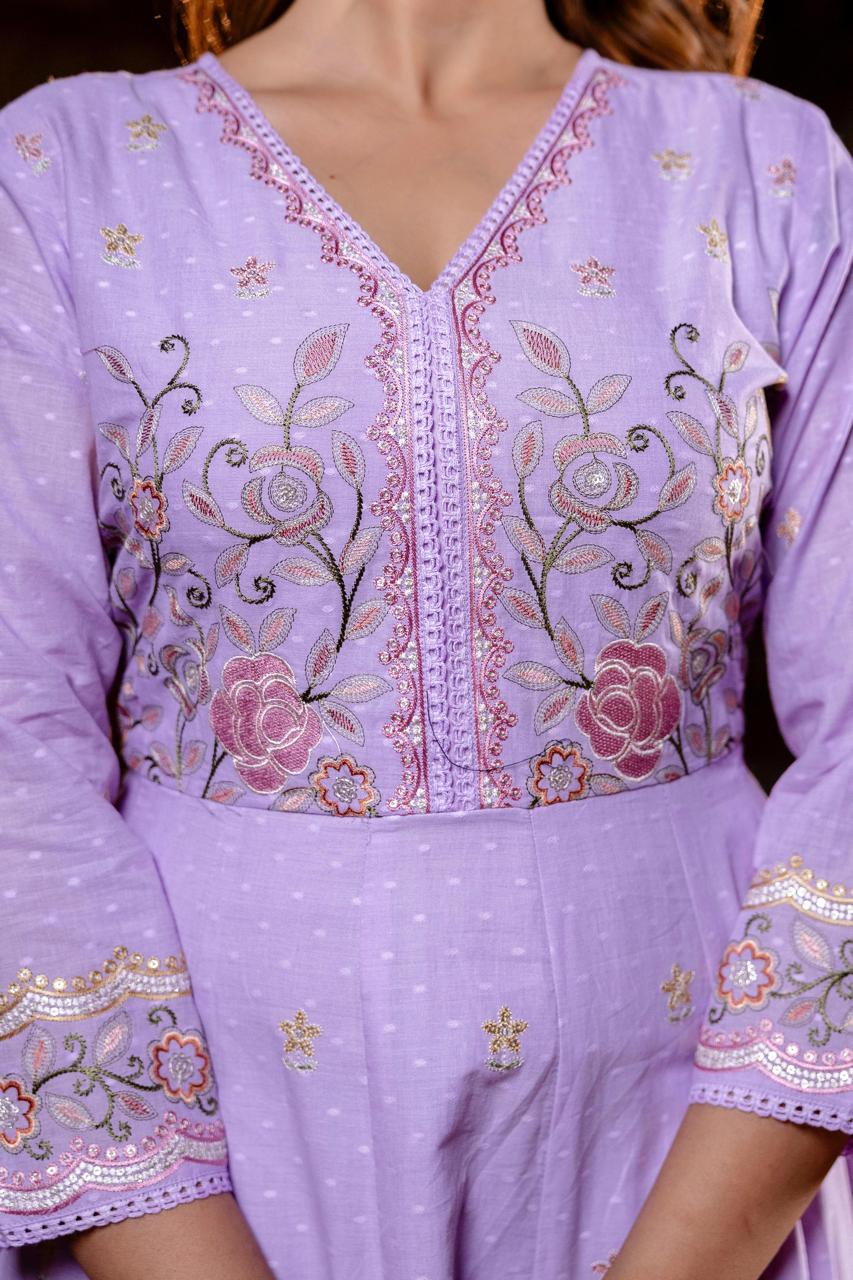 Super pretty pink embroidered Anarkali suit set in purple