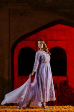 Super pretty pink embroidered Anarkali suit set in purple