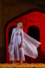 Super pretty pink embroidered Anarkali suit set in purple