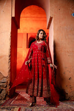 Red intricate embroidery georgette full suit set