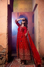 Red intricate embroidery georgette full suit set