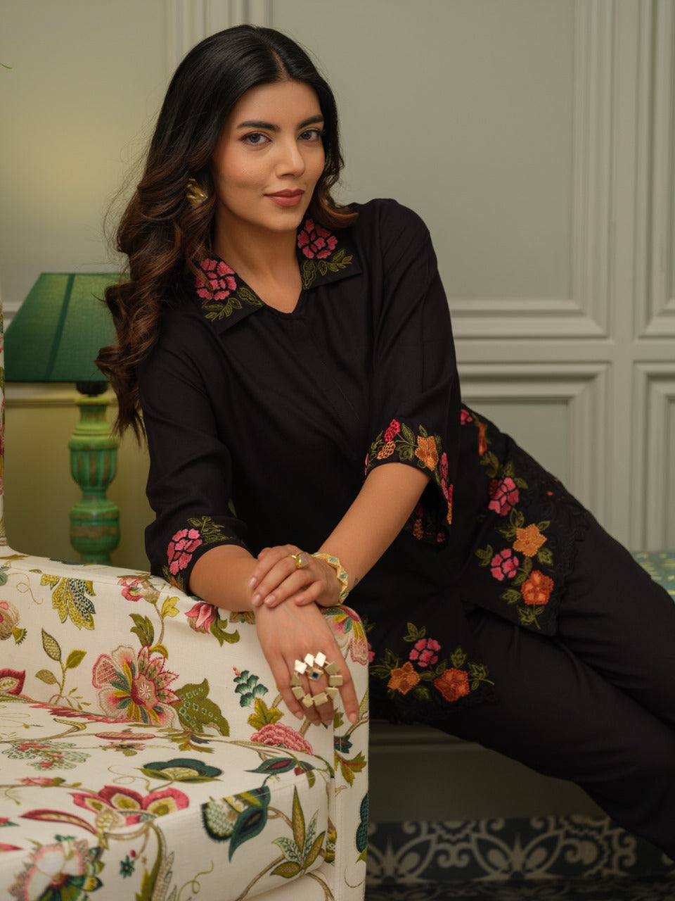 Cotton slub embroidery co ord set