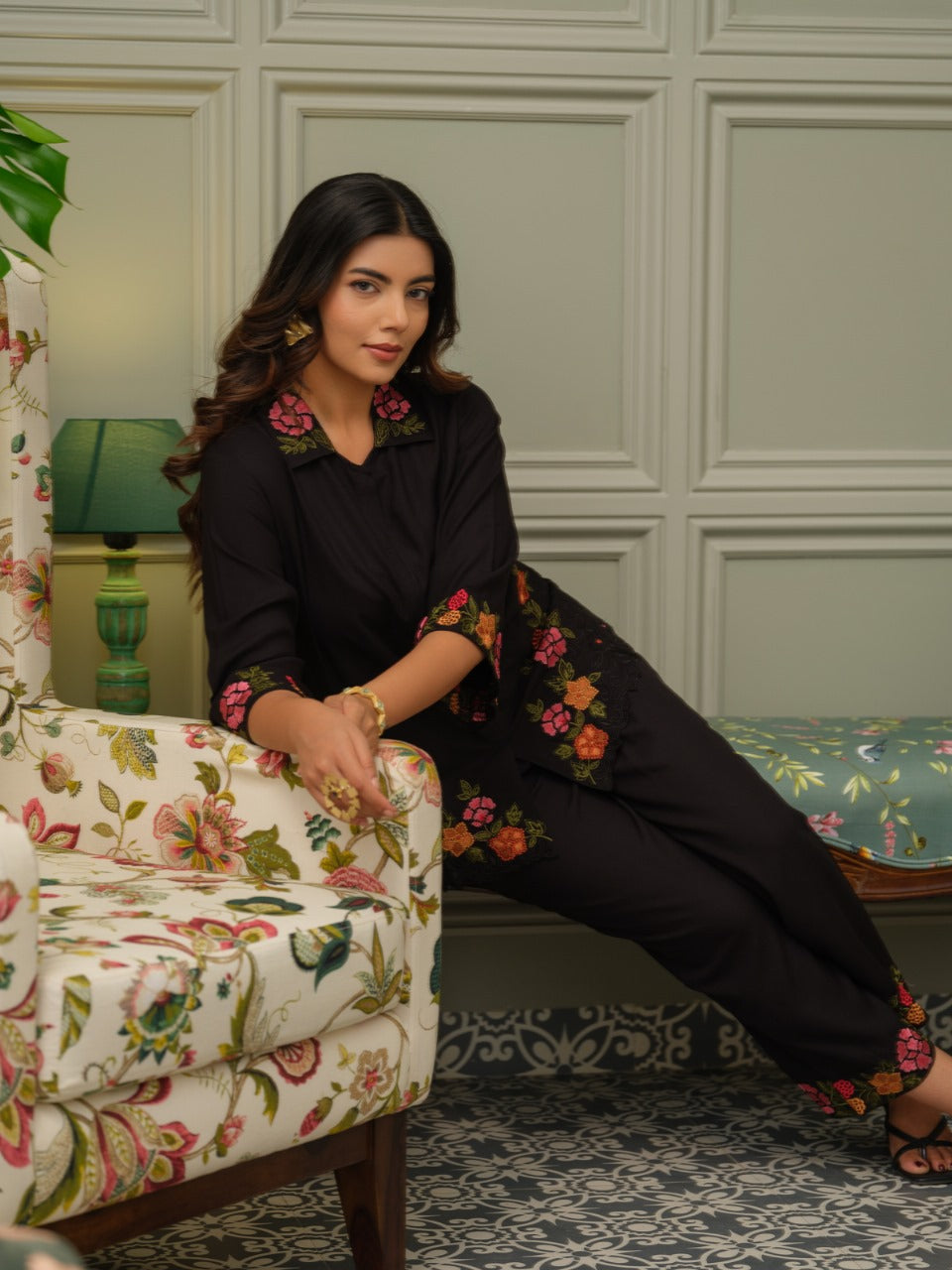 Cotton slub embroidery co ord set