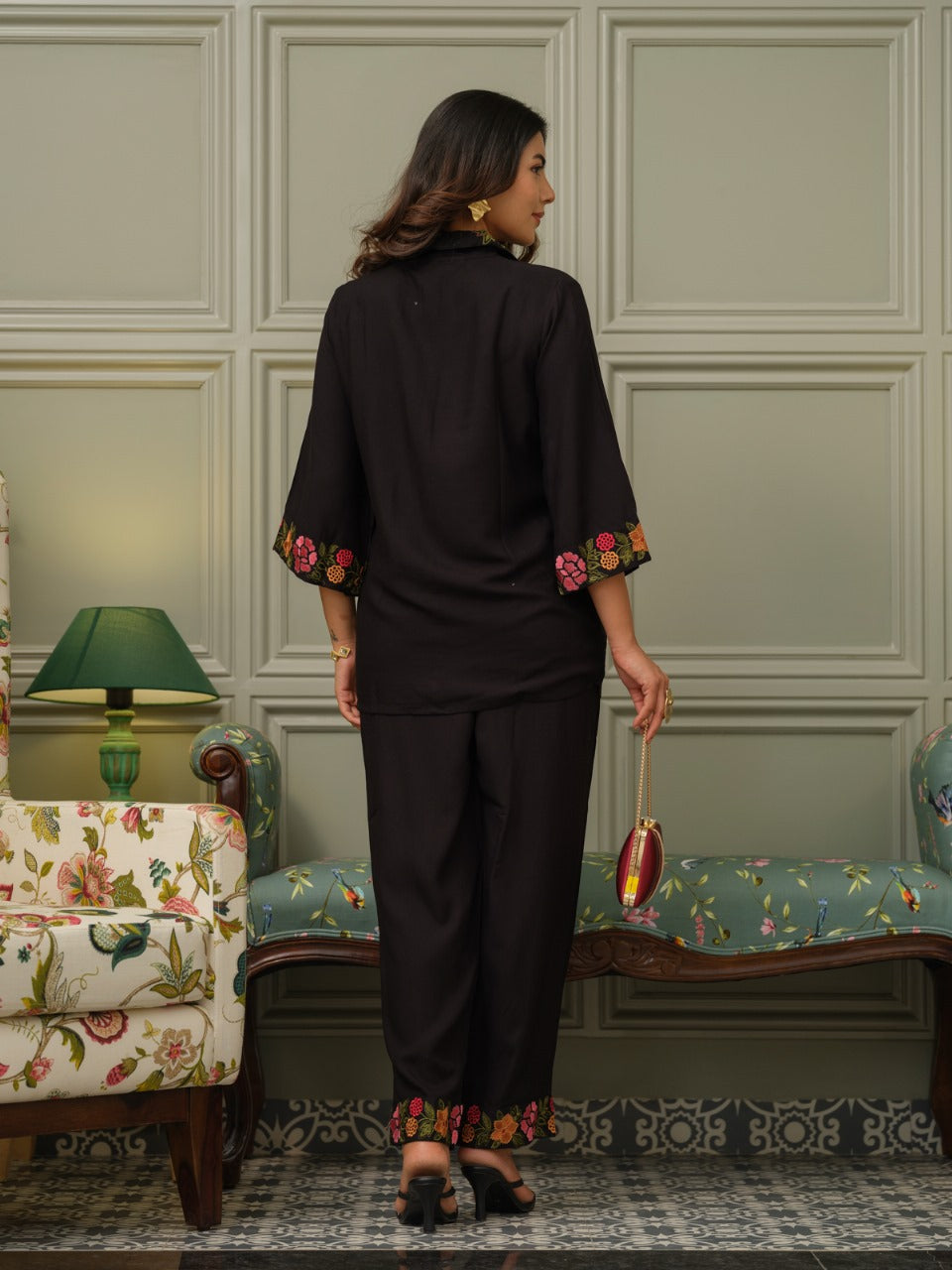 Cotton slub embroidery co ord set