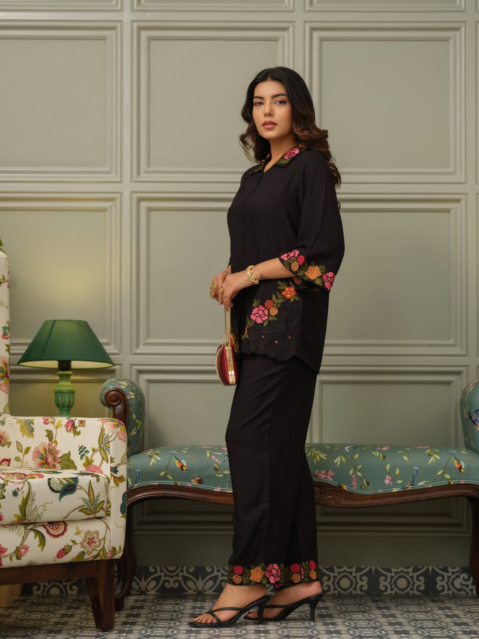 Cotton slub embroidery co ord set