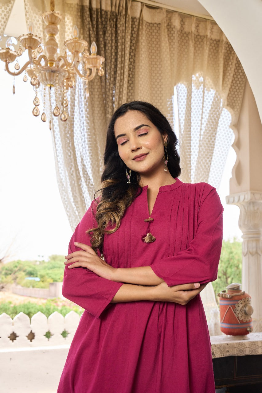 Pink cotton embroidery kurta pant