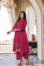 Pink cotton embroidery kurta pant
