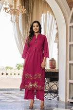 Pink cotton embroidery kurta pant