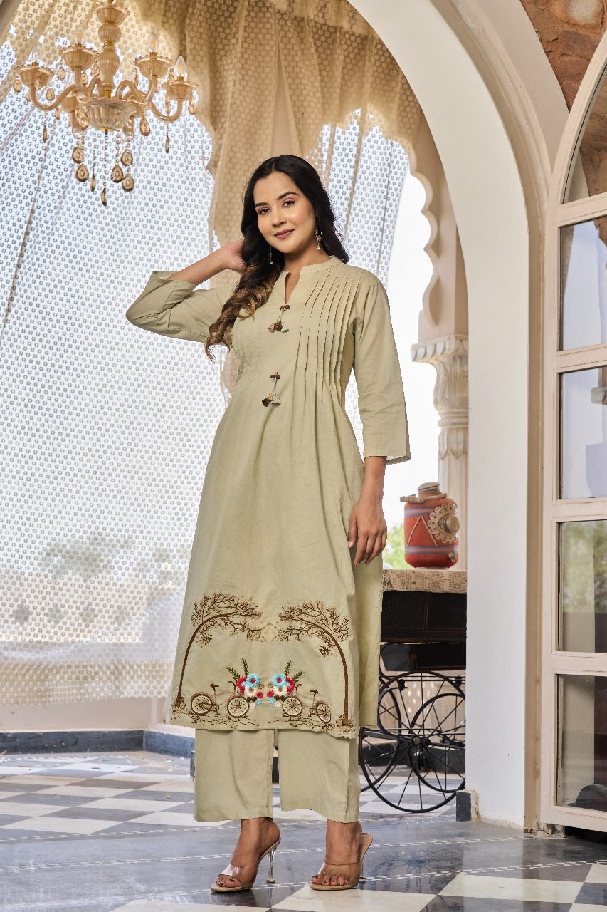 Smart cotton embroidery kurta pant