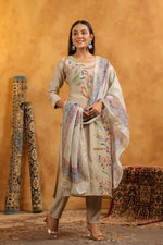 Muslin embroidery full suit set in beige