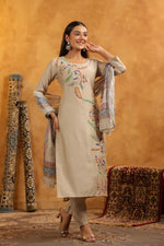 Muslin embroidery full suit set in beige