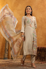 Muslin embroidery full suit set in beige