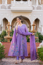 Smart n pretty Mul Chanderi full suit set in purple