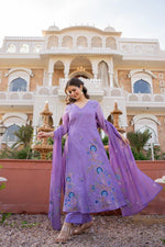 Smart n pretty Mul Chanderi full suit set in purple