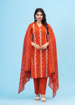 Wow cotton embroidery full suit set in orange