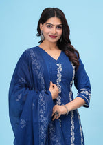 Wow cotton embroidery full suit set in blue
