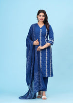 Wow cotton embroidery full suit set in blue