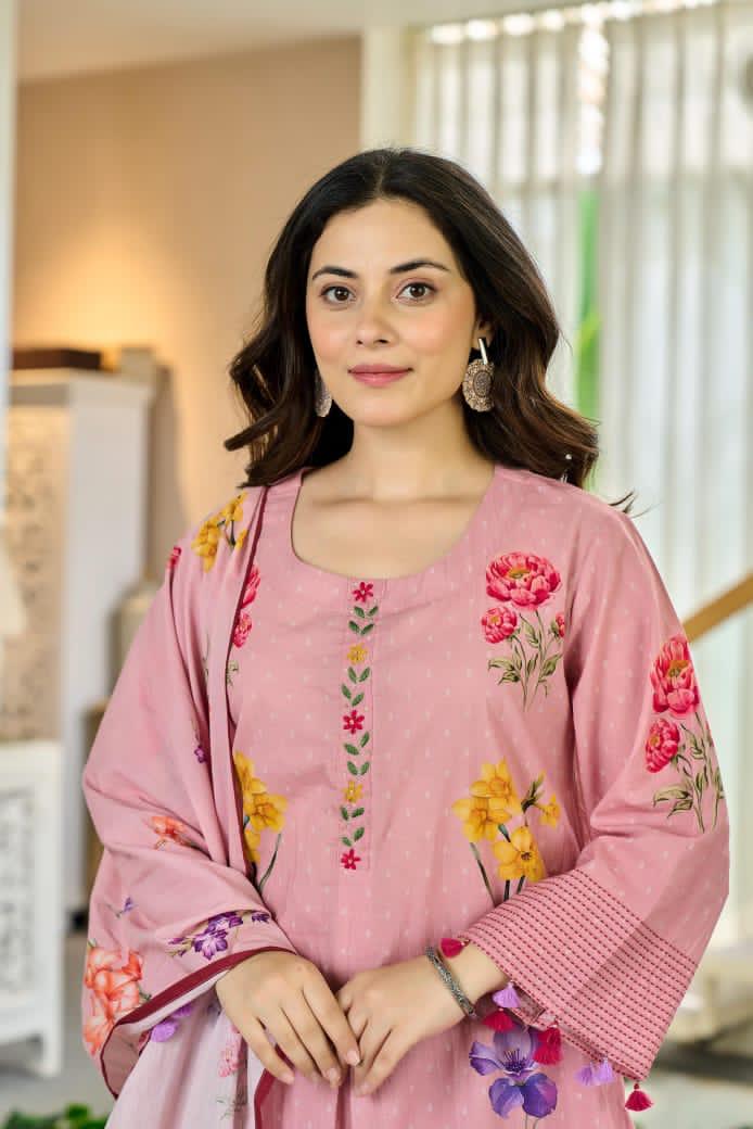 Smart cotton digital printed suit set in pink