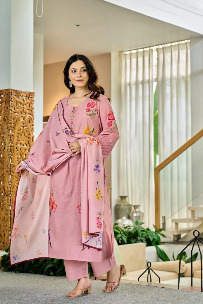 Smart cotton digital printed suit set in pink