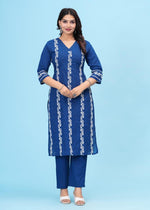 Wow cotton embroidery full suit set in blue