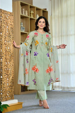 Smart cotton digital printed suit set in green