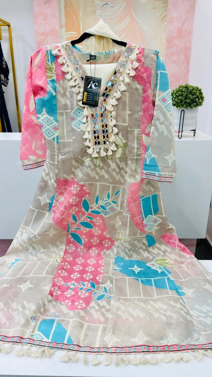 Real mirror digital printed A line Anarkali suit set