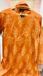Cotton suit set in rust in Churi sleeves