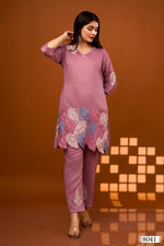 Onion pink appliqué work co ord set in silk