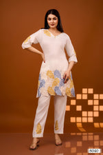 White appliqué work co ord set in silk