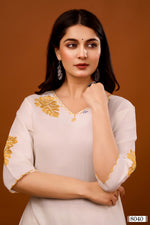 White appliqué work co ord set in silk