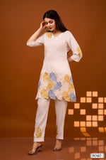 White appliqué work co ord set in silk