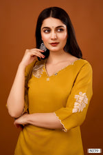 Yellow appliqué work co ord set in silk