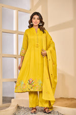 Mul cotton embroidery lining full suit set in yellow