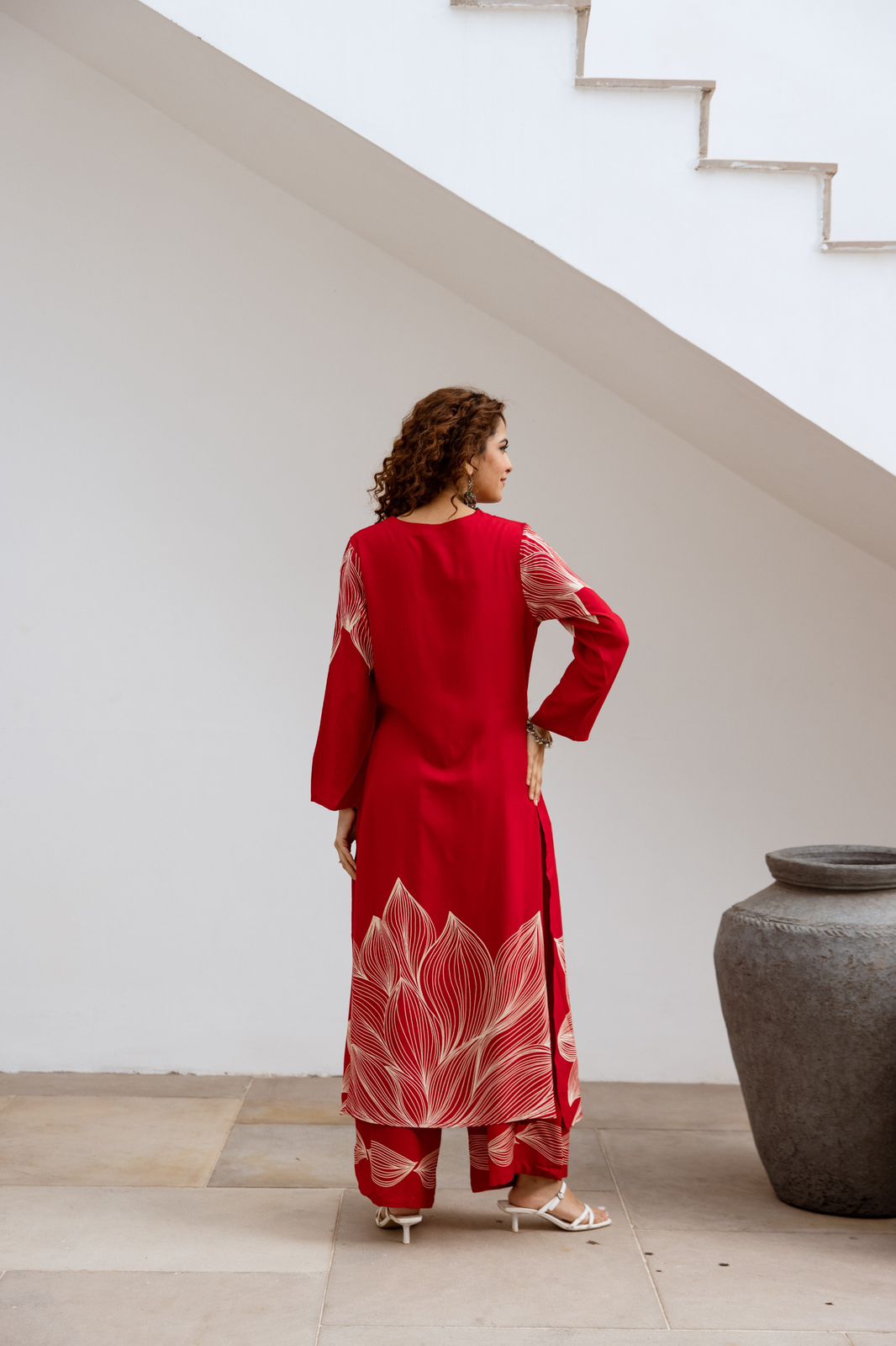 Heavy rayon designer palazzo set in red