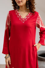 Heavy rayon designer palazzo set in red