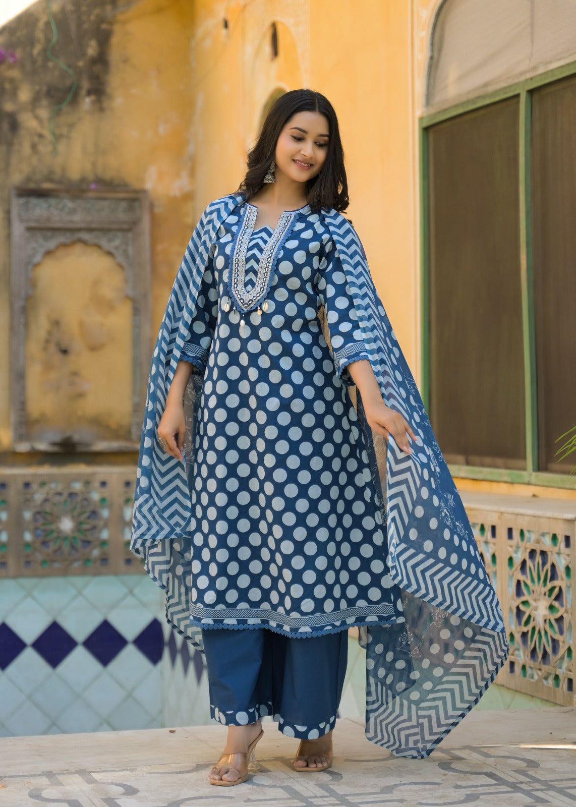 Premium cotton polka dot suit set