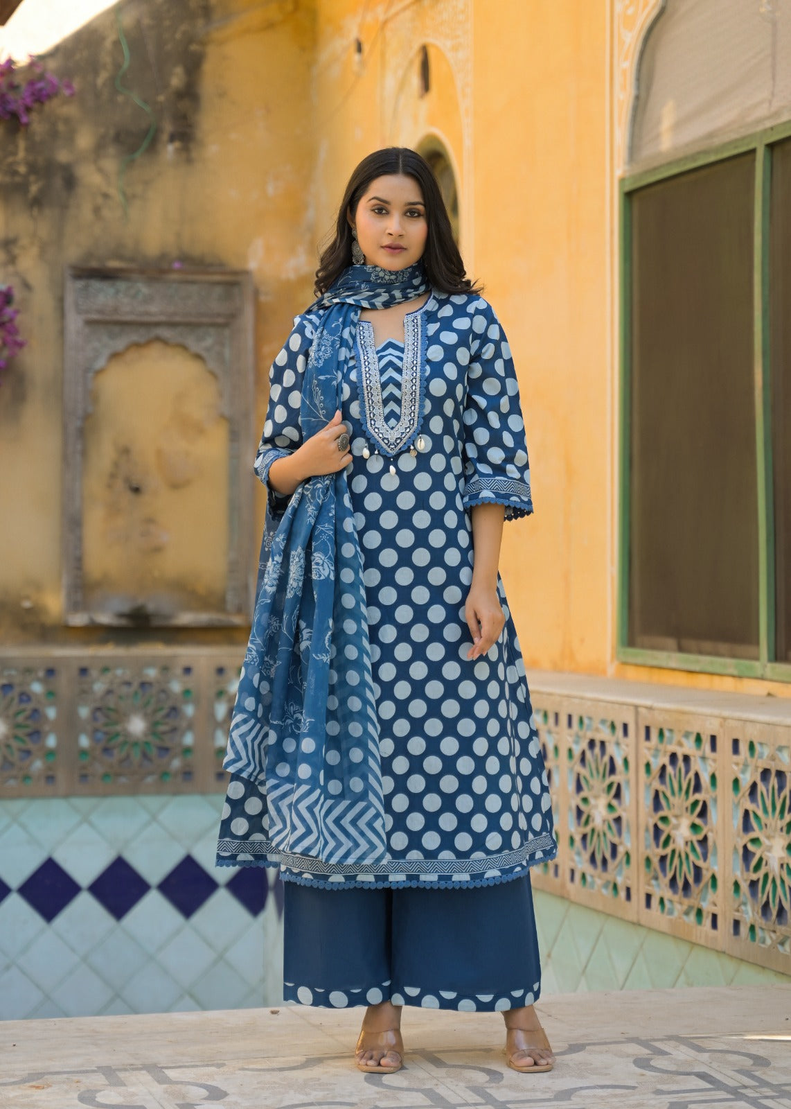 Premium cotton polka dot suit set