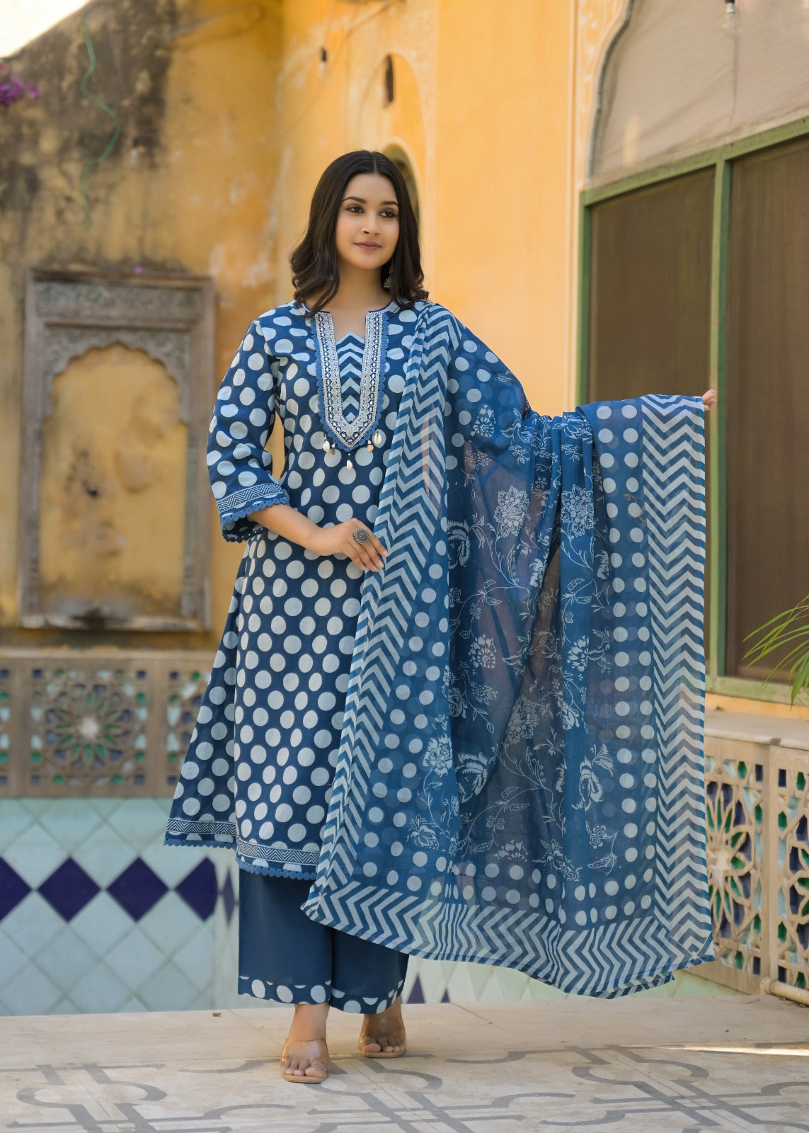 Premium cotton polka dot suit set