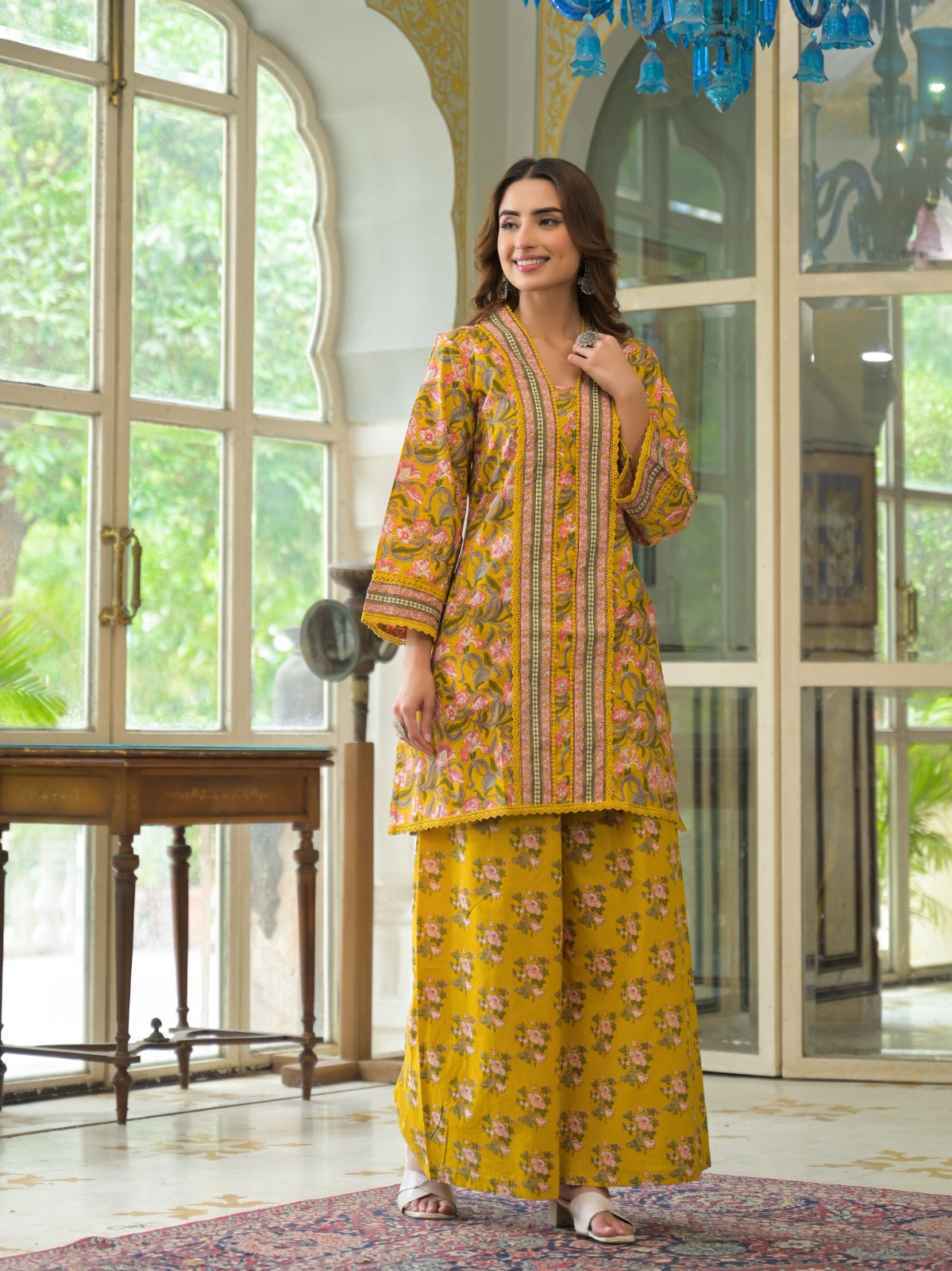 Pure cotton kalamkari co ord set in yellow