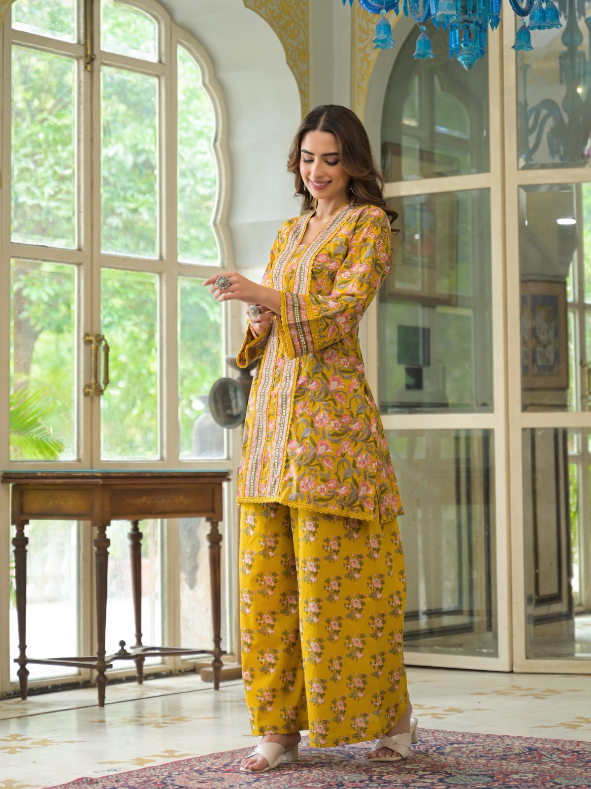 Pure cotton kalamkari co ord set in yellow
