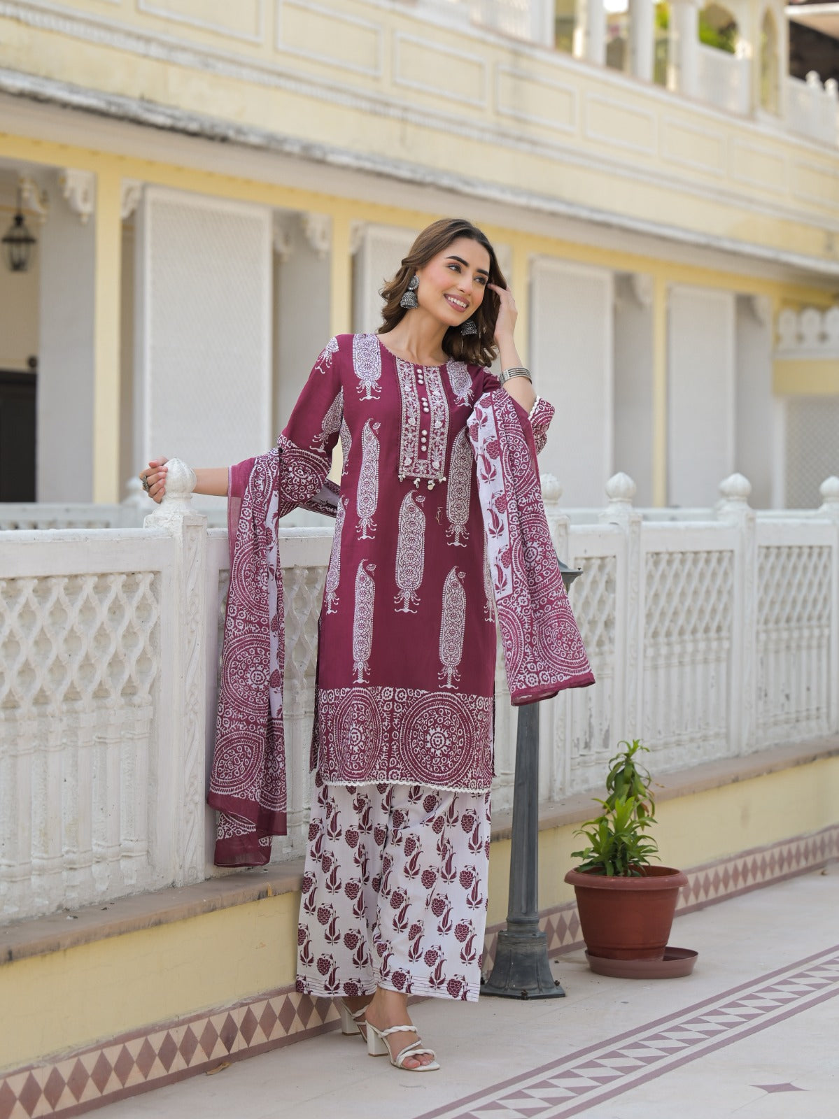 Pure cotton Farsi salwar suit set in red