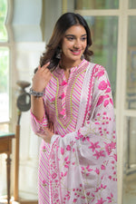 Smart cotton lehariya suit in pink